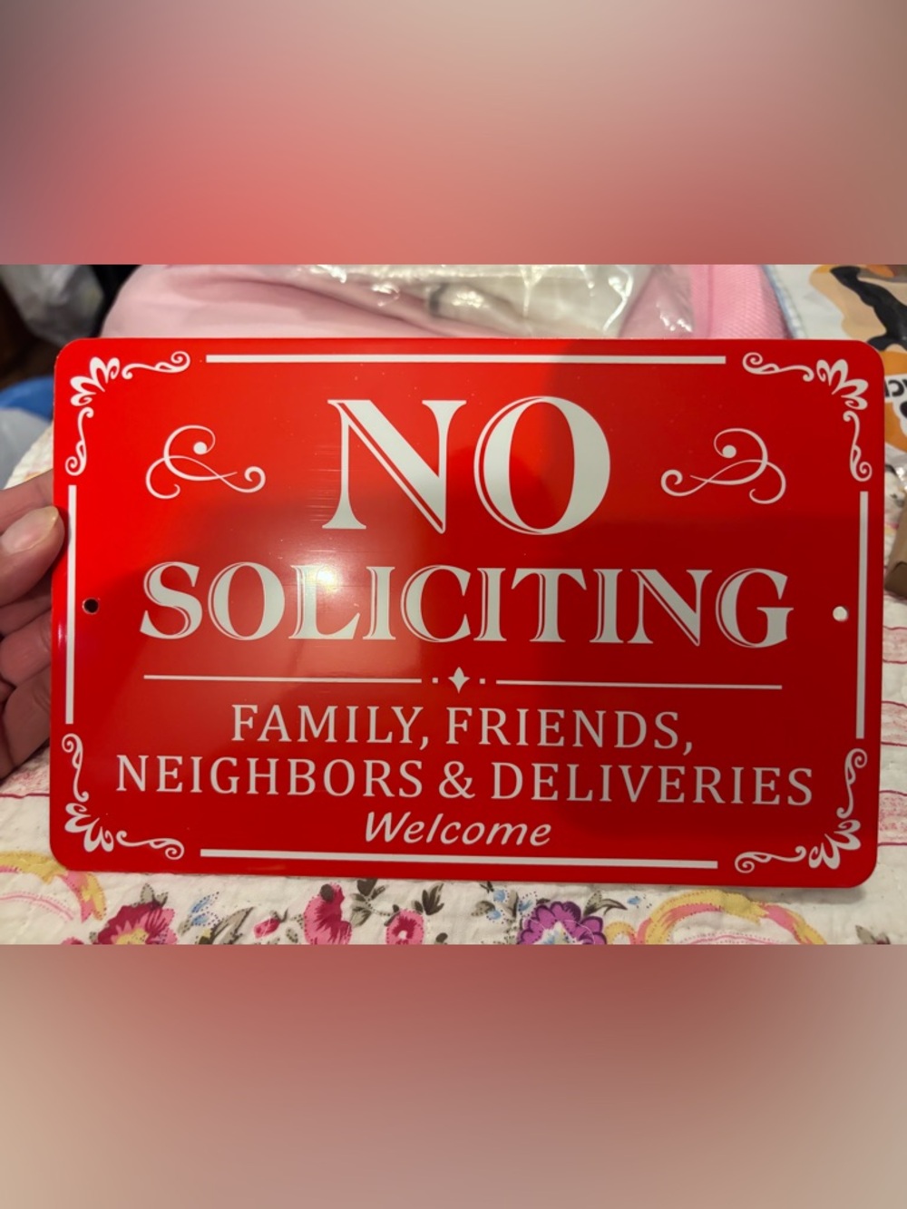 Pix* New! Red No Soliciting Sign Self-adhesive 6 x 4 inches Aluminum Metal Sign - Picture 6 of 8